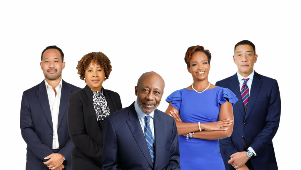 Photo (L to R): The Partners of Chancery Chamber s– Giles Carmichael, Angela A.
Robinson, Sir Trevor Carmichael, Niara Fraser and Andrew Ferreira.